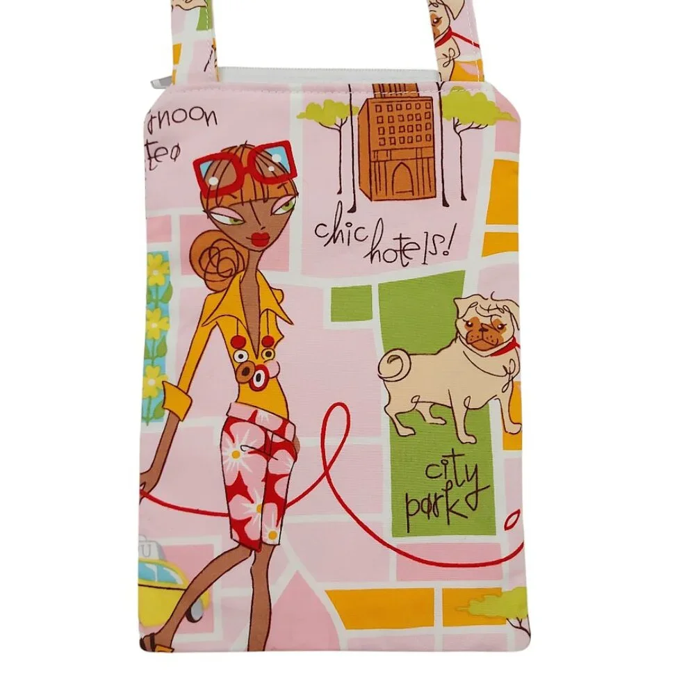 Crossbody Bag Small Messenger Bag Fabric Modern Print Lined With Zipper Handmade